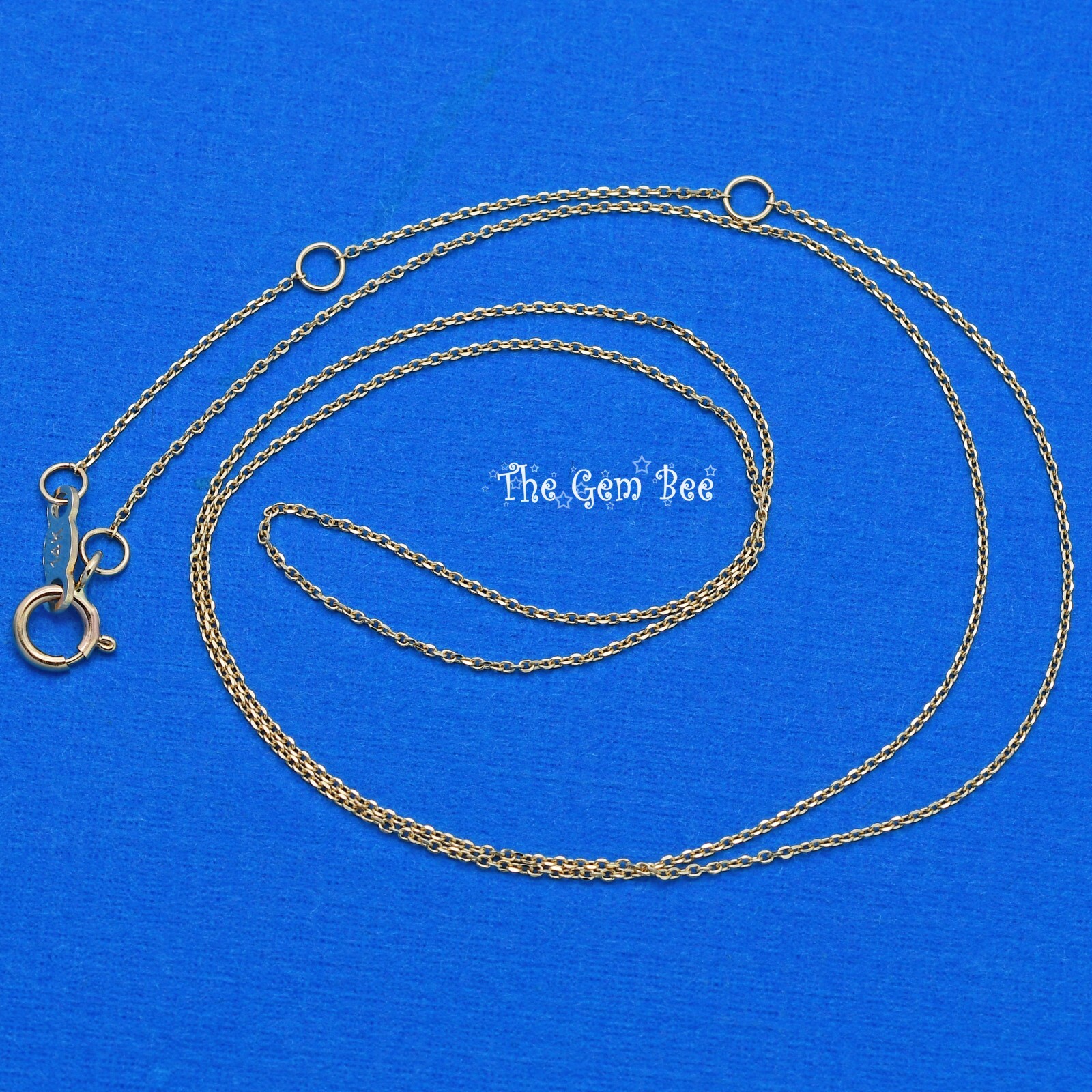 14K Yellow GOLD 0.8mm Cable Chain Necklace 16 17 18 inch Adjustable Length clasp