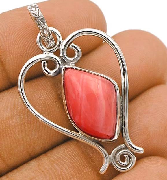 Natural Pink Opal -Australia 925 Solid Sterling Silver Pendant