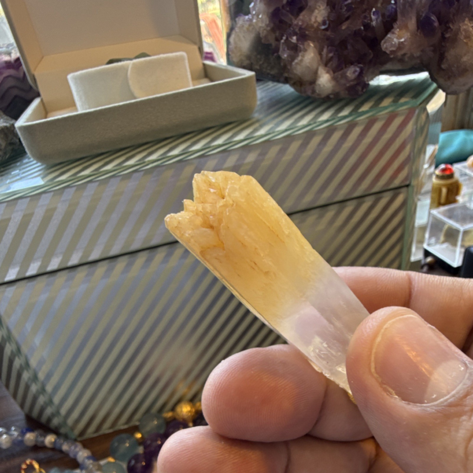 Yellow mango quartz & Clear Crystal Point Pendant Specimen w/ 18k Gold bail