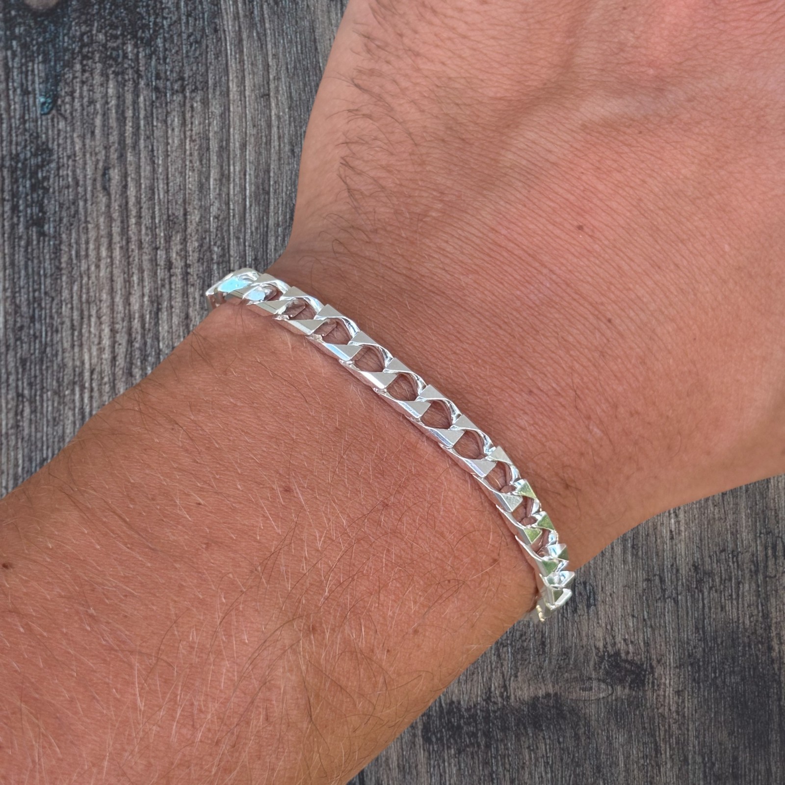 6mm Square Curb Link Bracelet – Real Solid 925 Sterling Silver MADE IN ITALY
