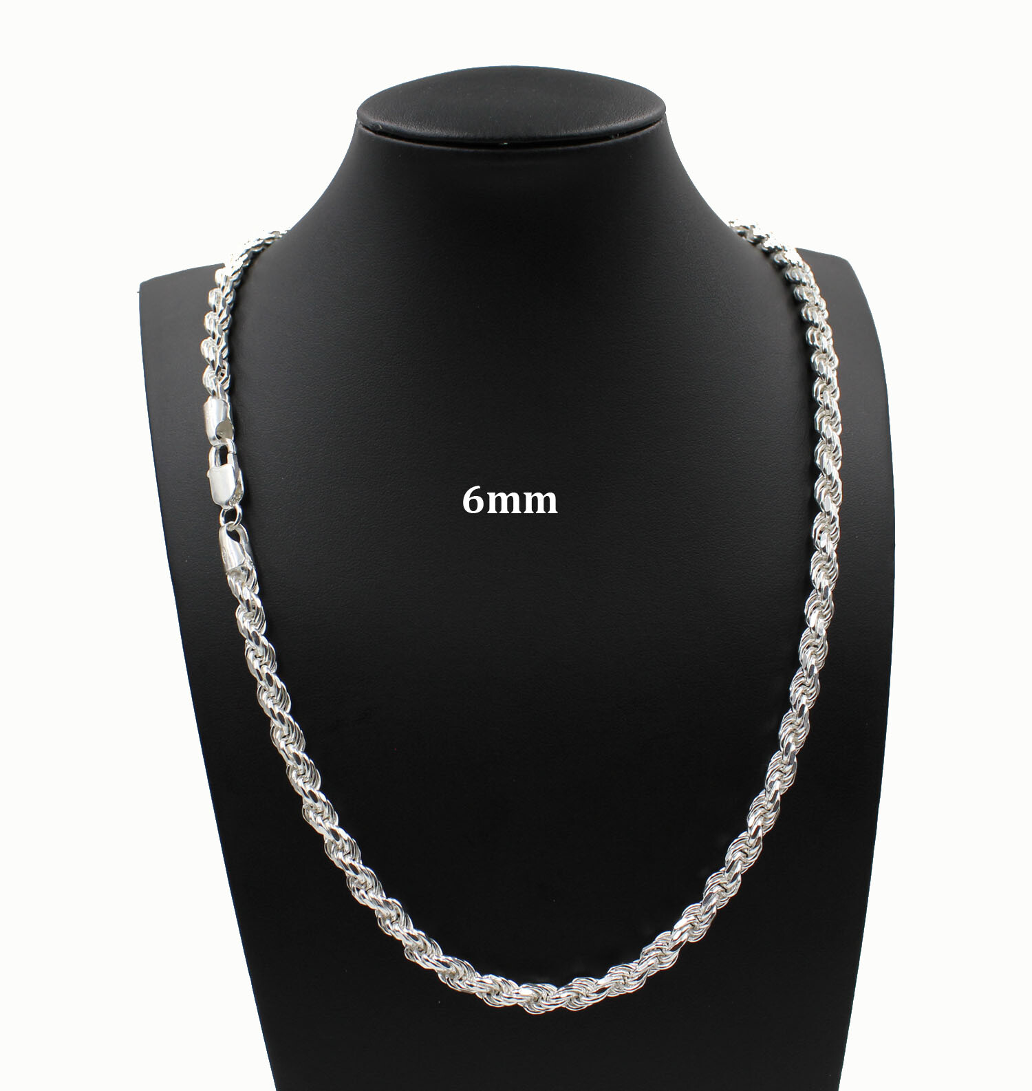 6MM Solid 925 Sterling Silver Italian DIAMOND CUT ROPE CHAIN Necklace UNISEX
