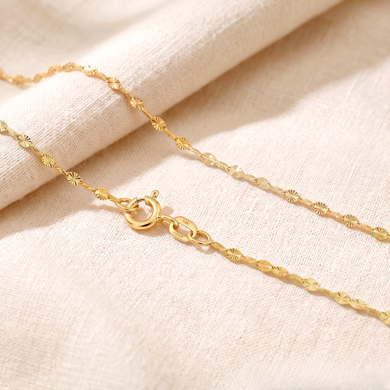14K Real Solid Yellow Gold Diamond-Cut Mirror Chain Italian Necklace 16″ 18″ 20″