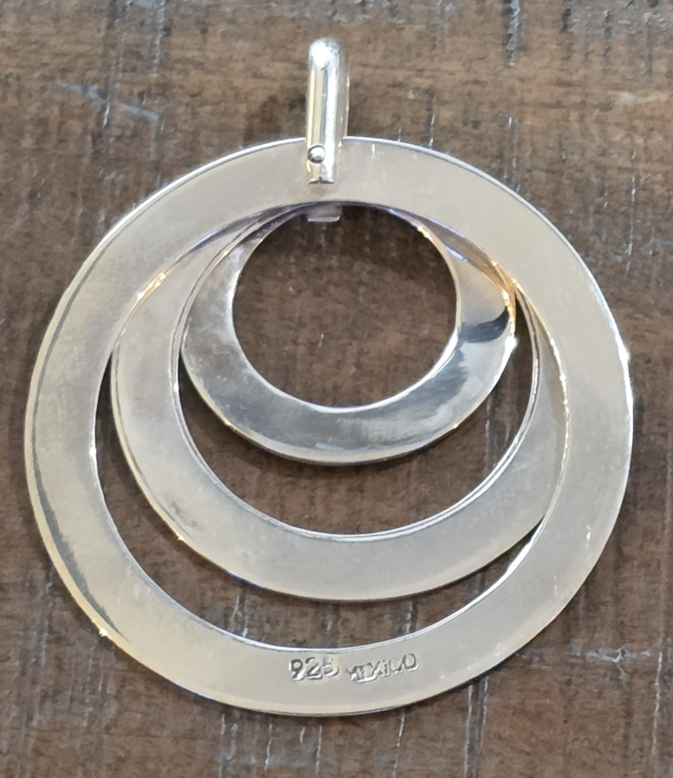 Handmade 925 Sterling Silver Mexico Pendant Circles Asymmetrical Modernist 2in