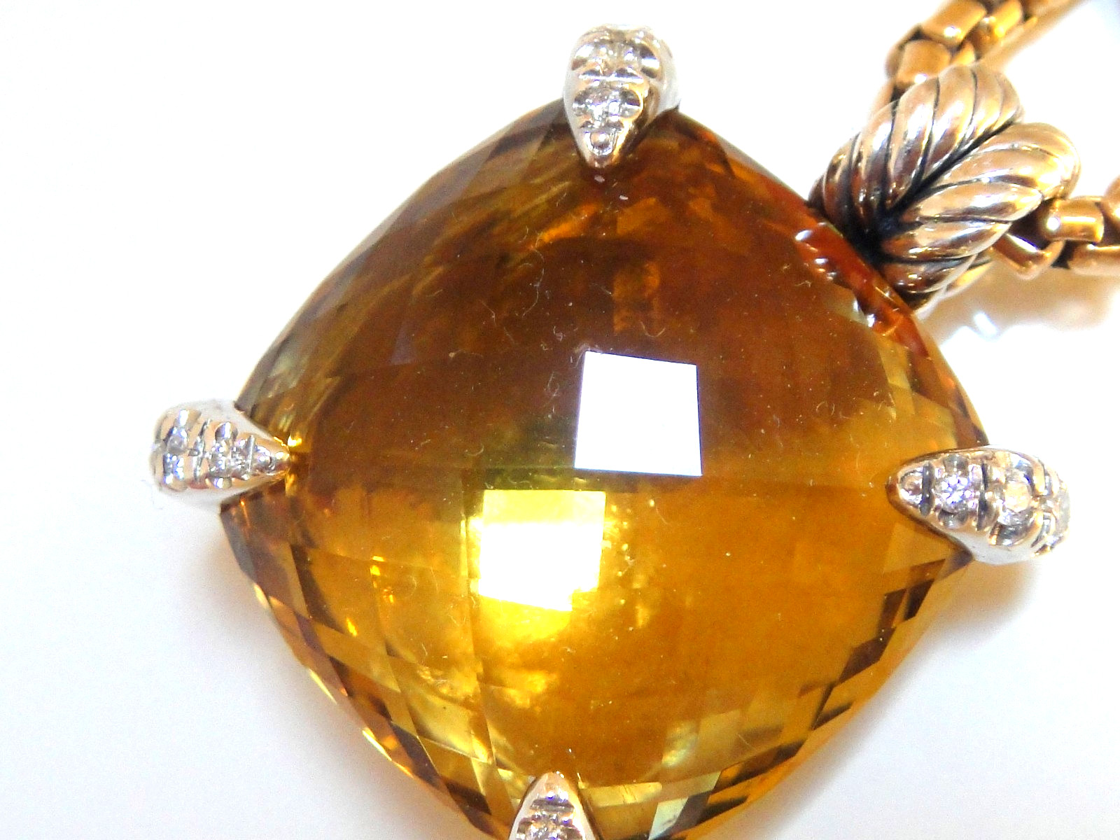 DAVID YURMAN SS CHATELAINE EXTRA LARGE 20x20mm CITRINE DIAMOND PENDANT ENHANCER
