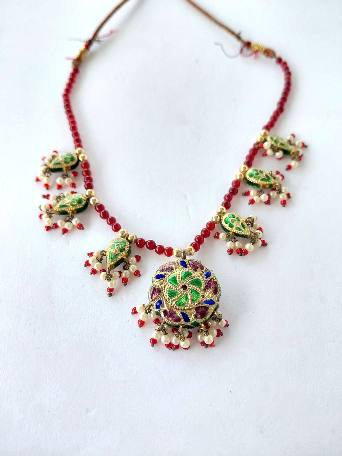 Vintage Necklace Kundan Polki Traditional Indian Wedding Enamel Multicolor