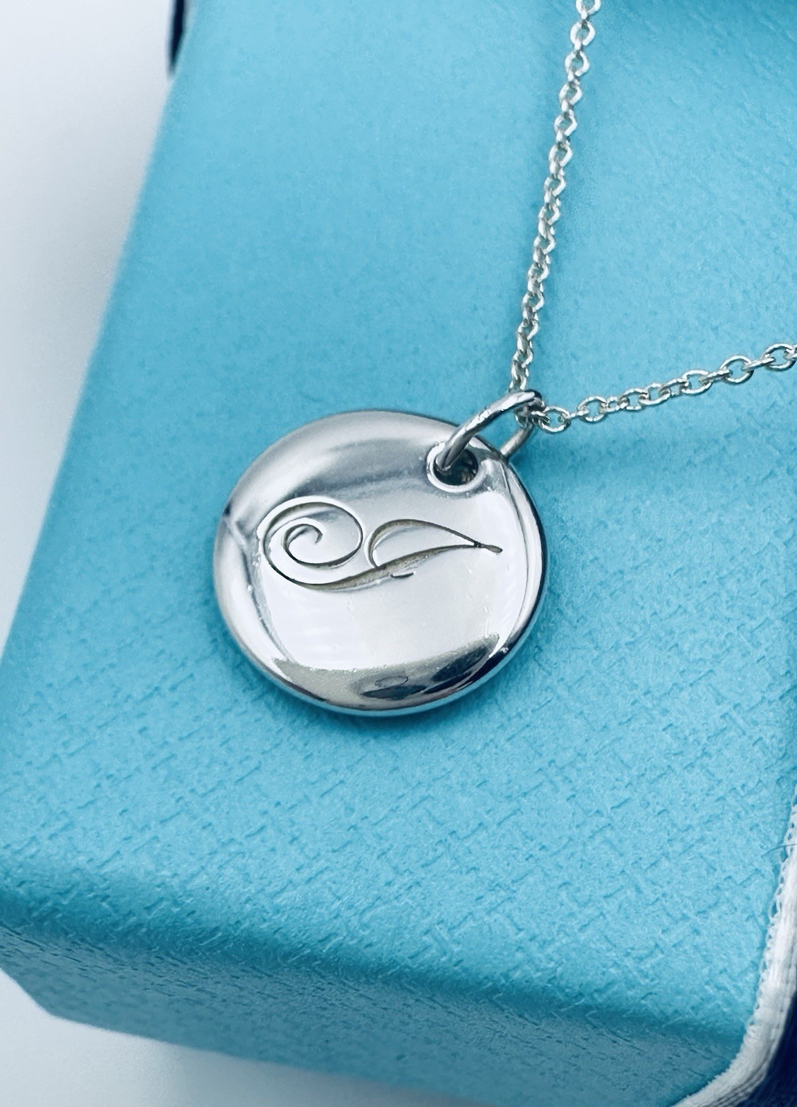 Tiffany & Co. Retired Notes Letter J Disc Charm Necklace 16” in Silver w Pouch