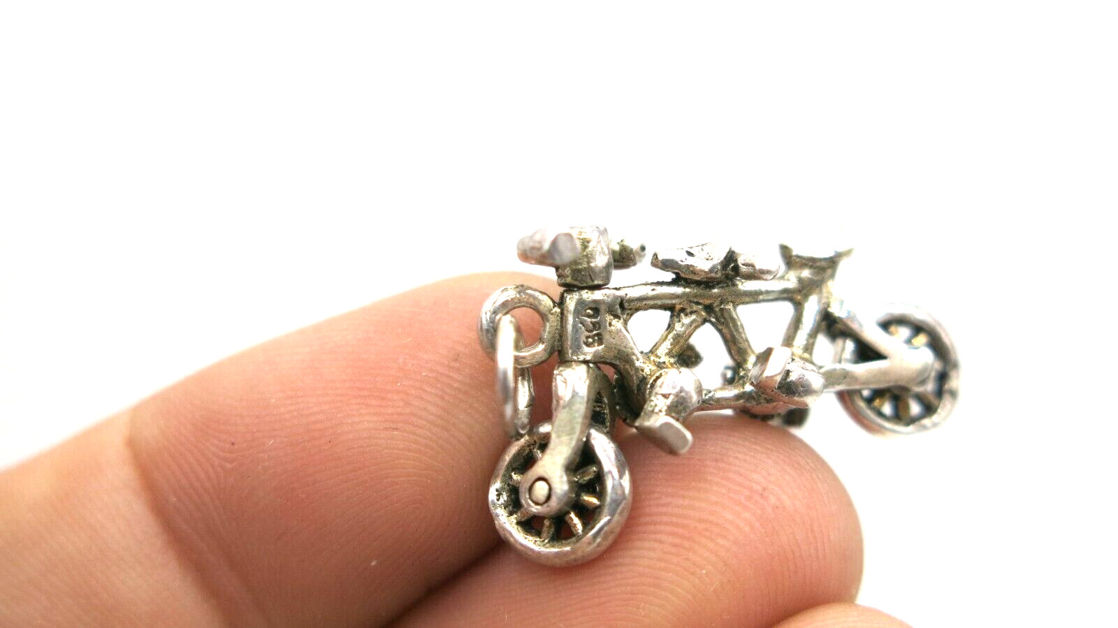 Tiny Vintage Solid 925 Silver Movable Tandem Bicycle Bike Charm Miniature