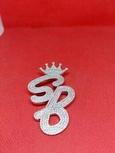 3Ct Round Real Moissanite Crown Bail & Custom Name Pendant 14k White Gold Plated