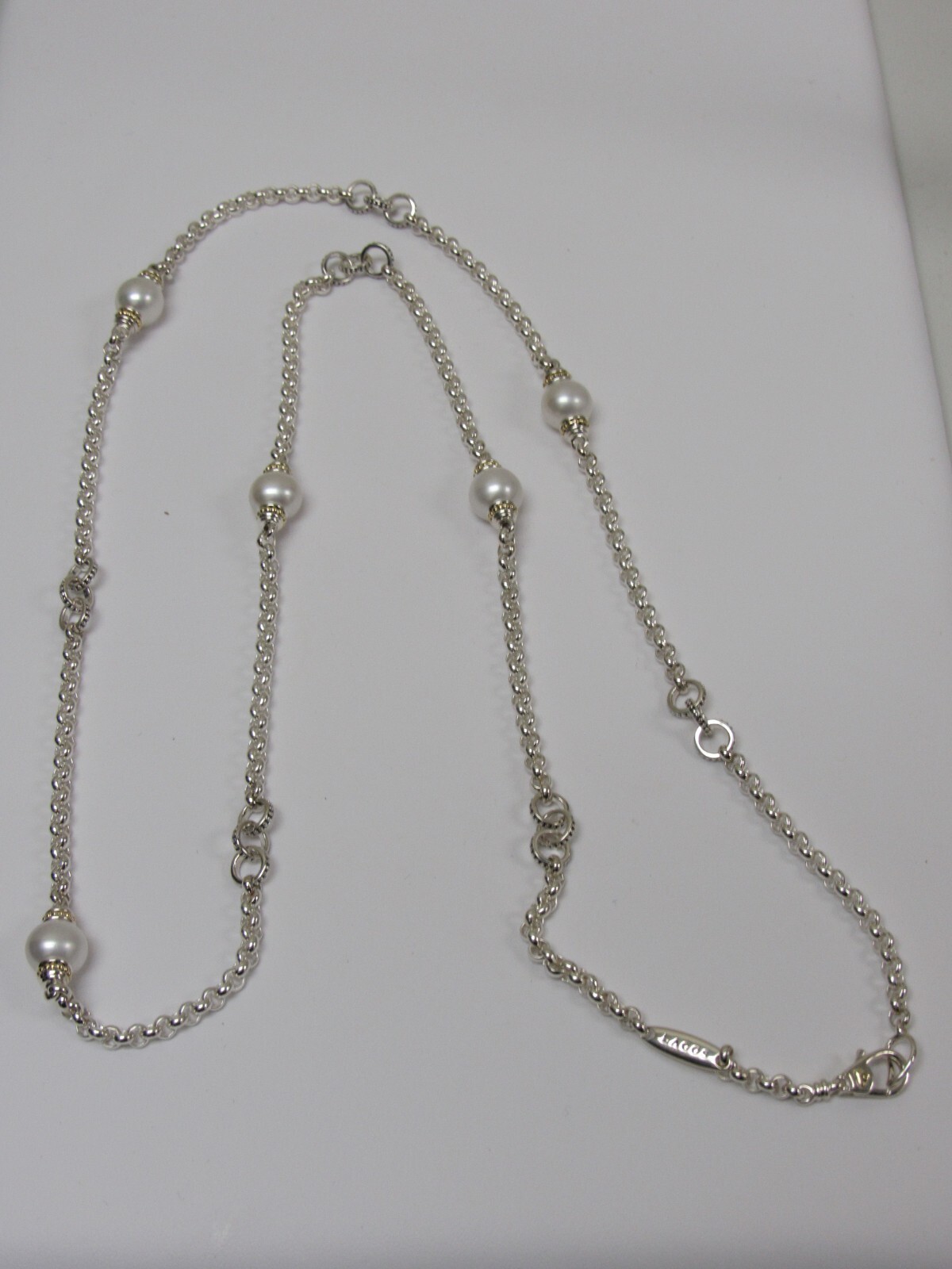 Designer LAGOS Sterling Silver 18k KSL Signature Caviar Pearl Necklace
