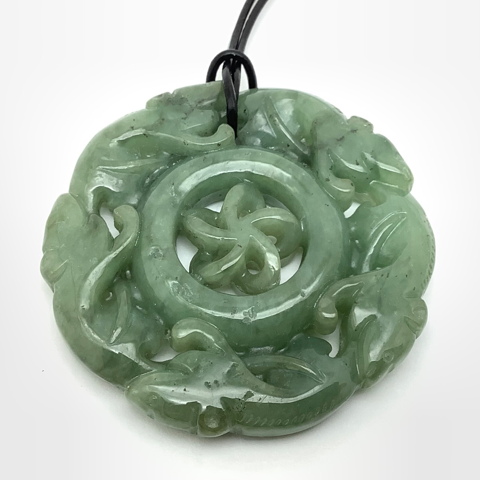 Burmese Jade Pendant Rat Running Green Jadeite Jade Disk Necklace Burma Myanmar