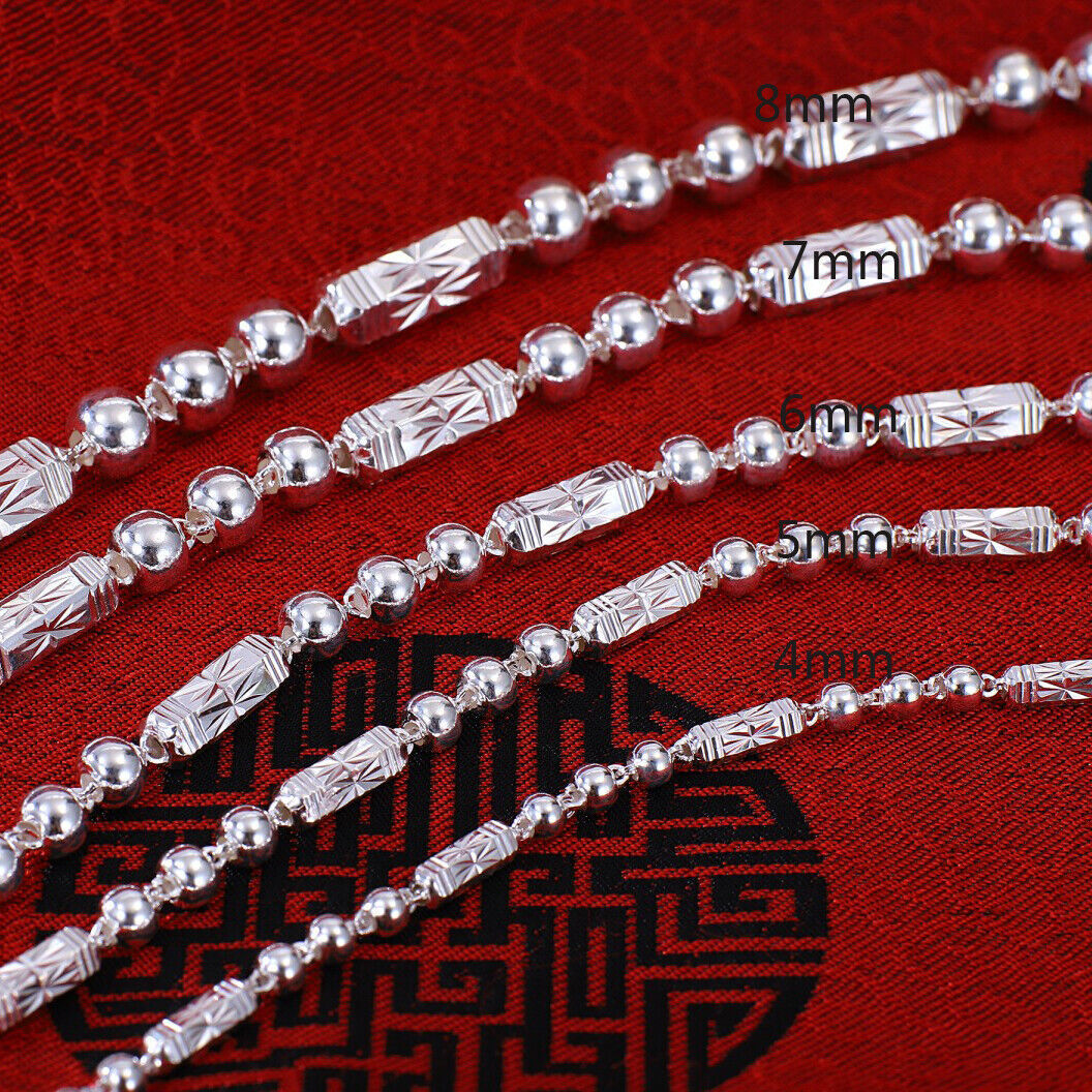 Real S999 Silver Necklace For Men Hexagonal Beads Silver Chain Boyfriend Gift