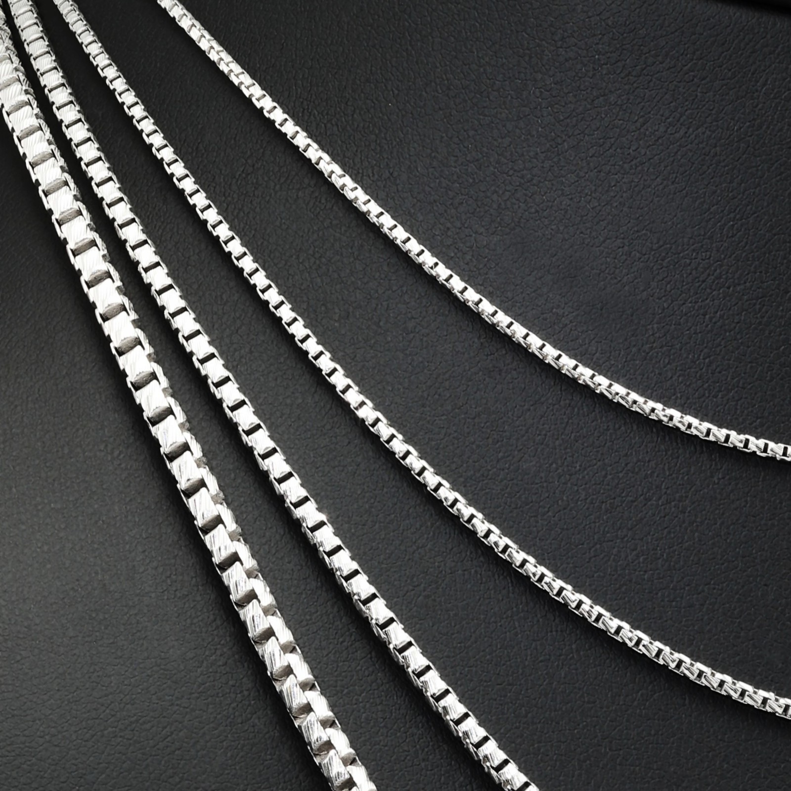 Solid 925 Sterling Silver 1mm-3mm Diamond-cut Box Chain Pendant Necklace 16″-24″