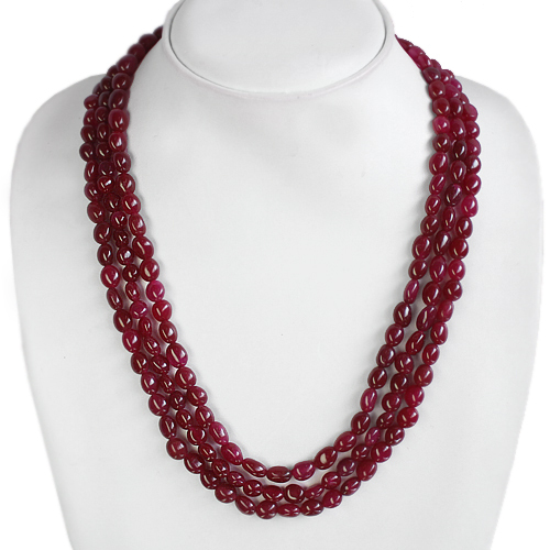 VERY TREMENDOUS 342.00 CTS NATURAL ENHANCED RED RUBY OVAL BEADS NECKLACE $$$