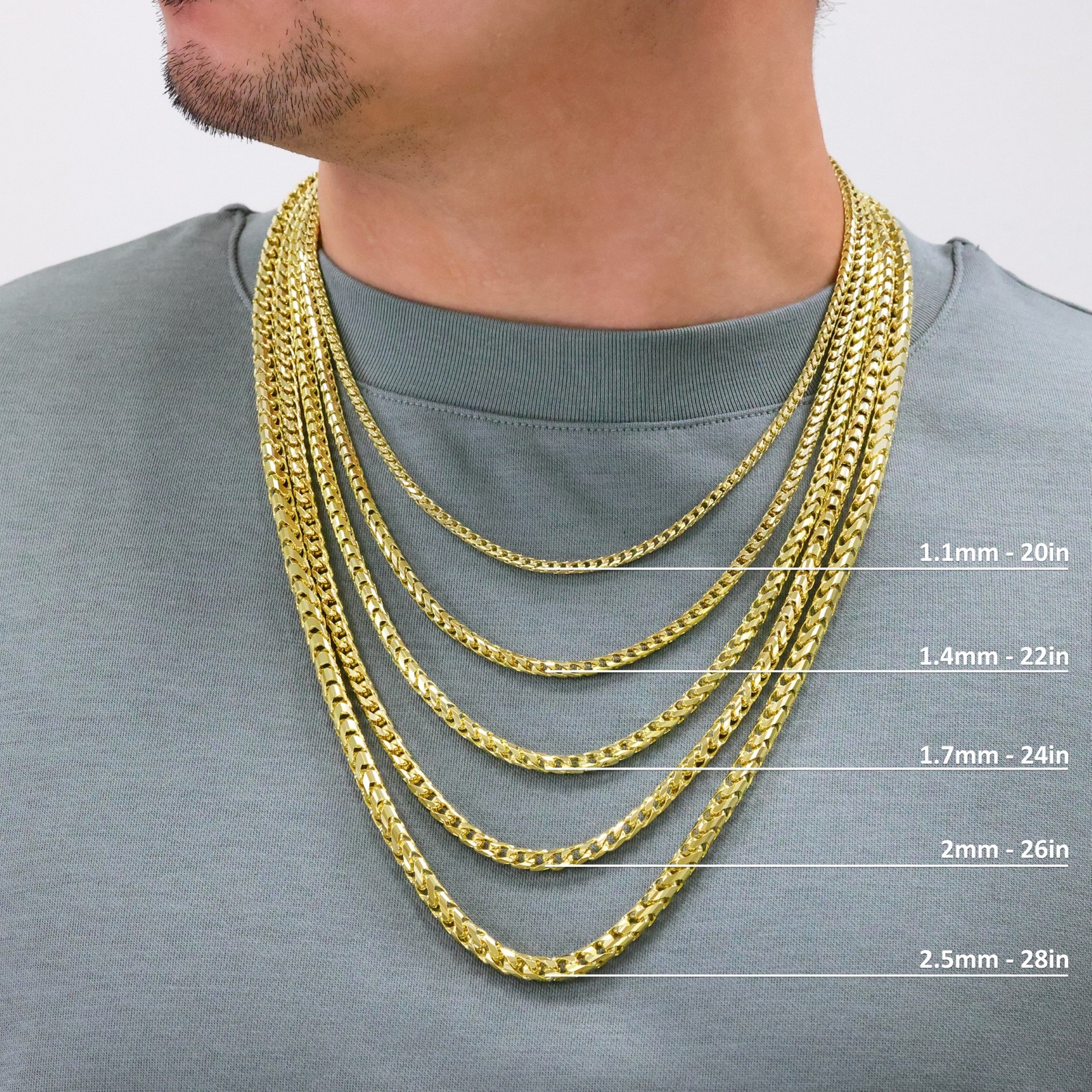 10K Yellow Gold Solid Franco 0.6mm-6mm Diamond Cut Spiga Chain Necklace 16″- 30″