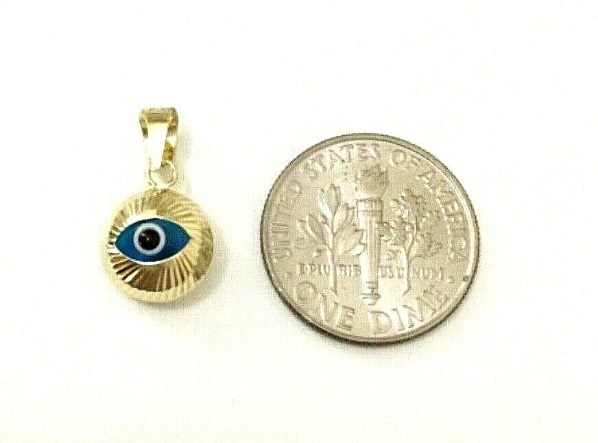 14K SOLID GOLD ROUND EVIL EYE PENDANT – 15mm x 9mm- 14k Solid Gold – PT454