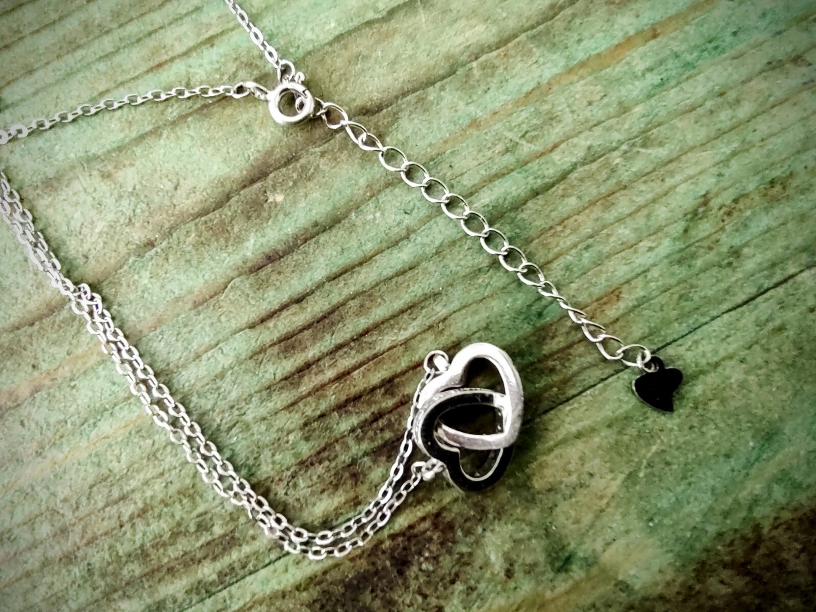 Lovely & Fancy 2 interlocked Hearts with White Clear Stones Choker ~925 Sterling