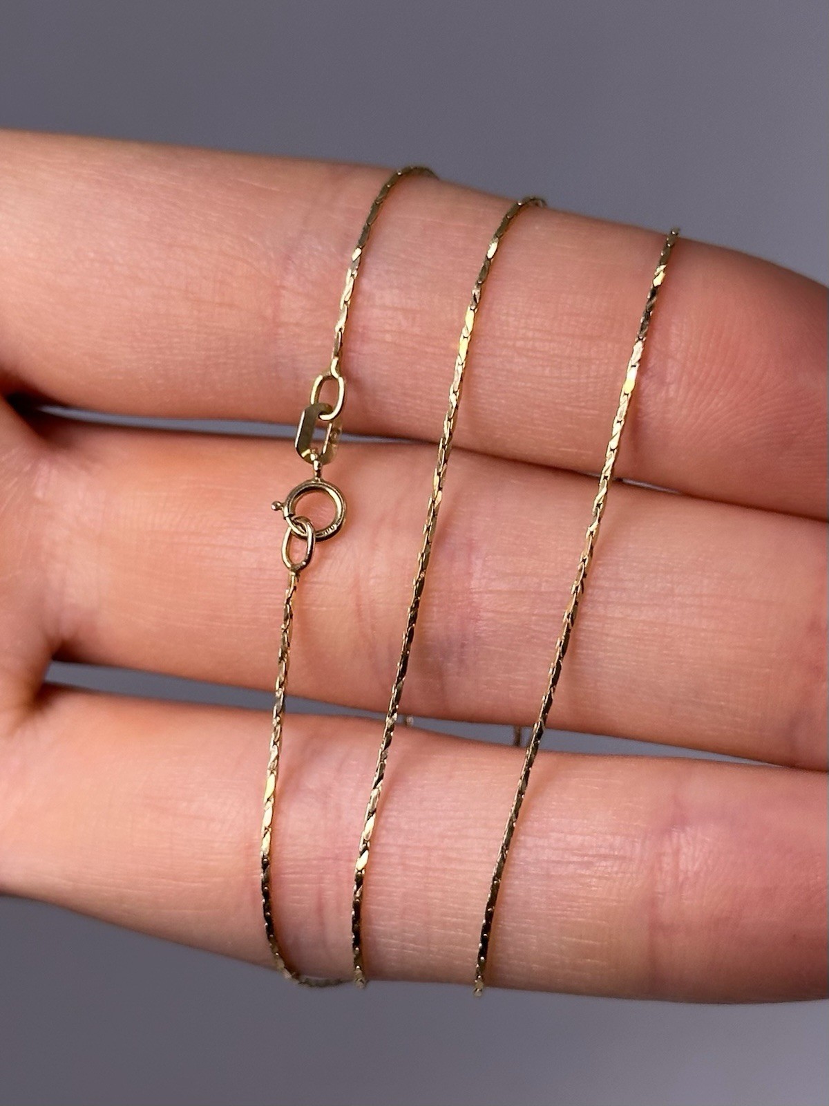 14K Yellow Gold Twisted Triangle Link Chain Necklace, 16”, 0.5 mm, 1.4 g