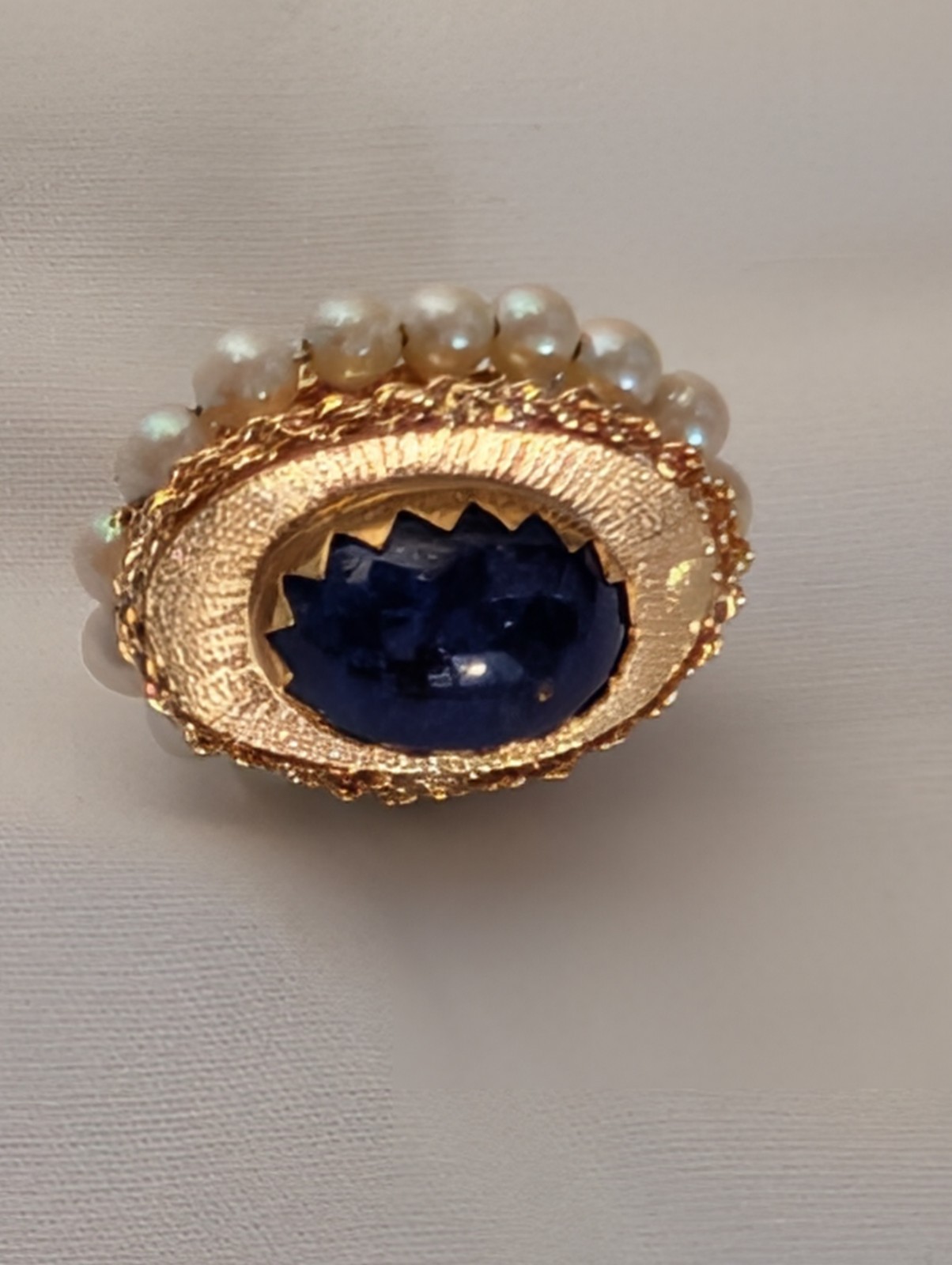 18K Gold ~ETRUSCAN STYLE LAPIS PEARL TURQUOISE~ Fob Charm Pendant