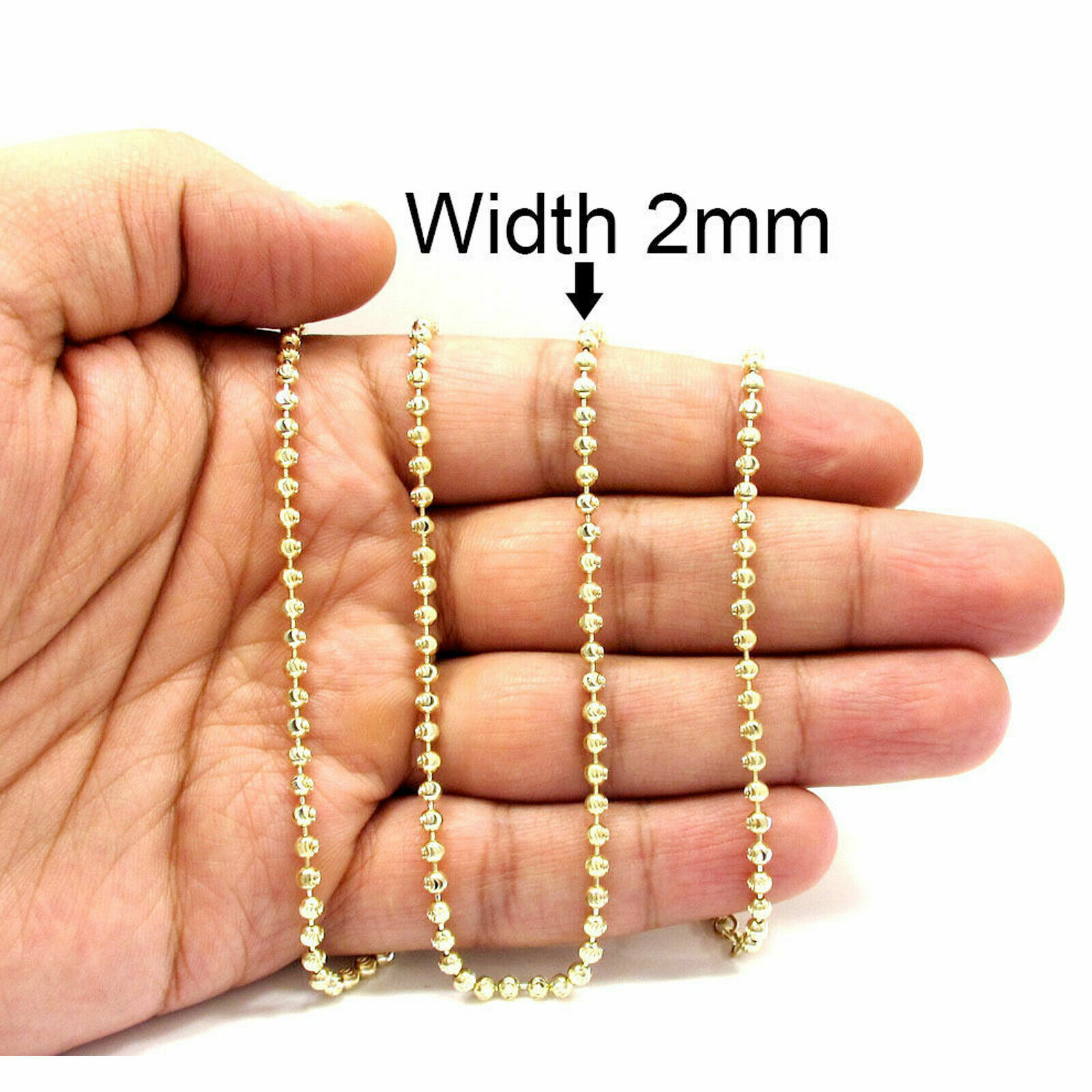 14K Yellow Gold 2MM Bead Ball Diamond Cut Moon Chain Necklace 16 – 24 Inches