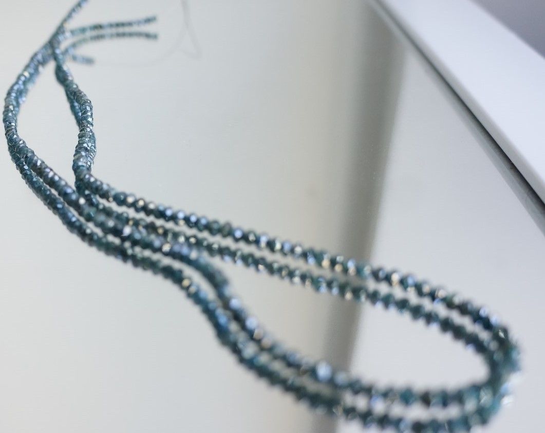 Blue Treated Diamond Beads 5 mm 22″ Necklace Great Shine Certified-Birthday gift