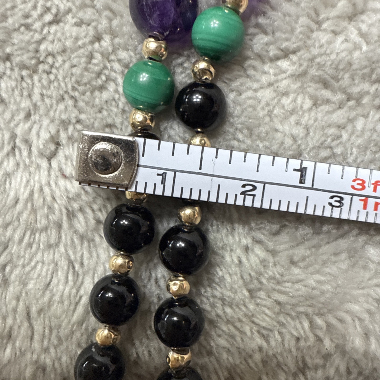 Yellow 80+ Gold Beads Spacer Black Onyx Amethyst Long Bead Necklace 26” 31g