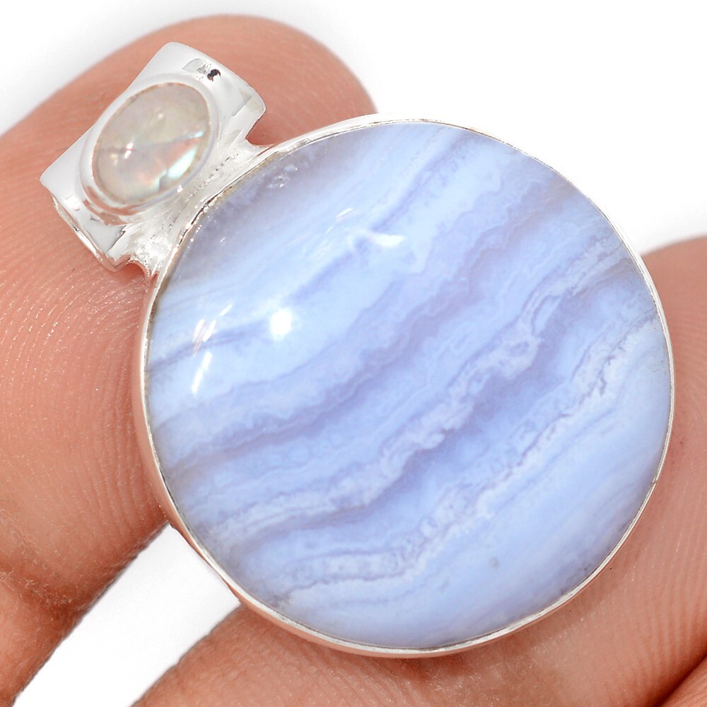 Natural Blue Lace Agate – South Africa & Moonstone 925 Silver Pendant CP67803