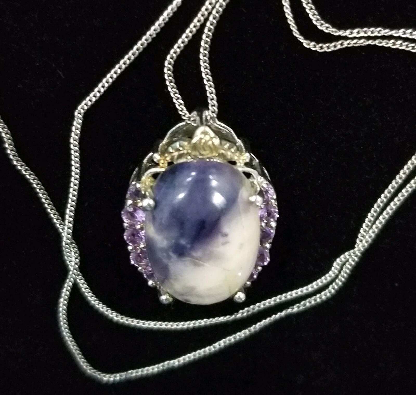 STS Sterling Silver Multiple Amethyst & Gemstone Pendant Necklace 925 10 Inches