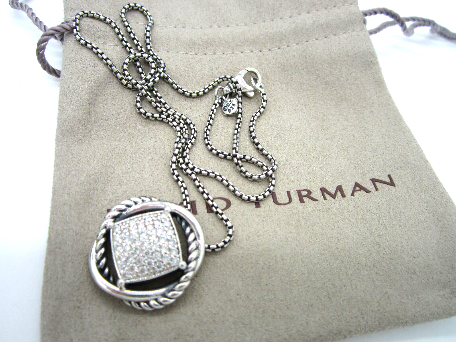 Estate DAVID YURMAN Sterling Silver White Diamond 13.4 Gram Infinity Necklace