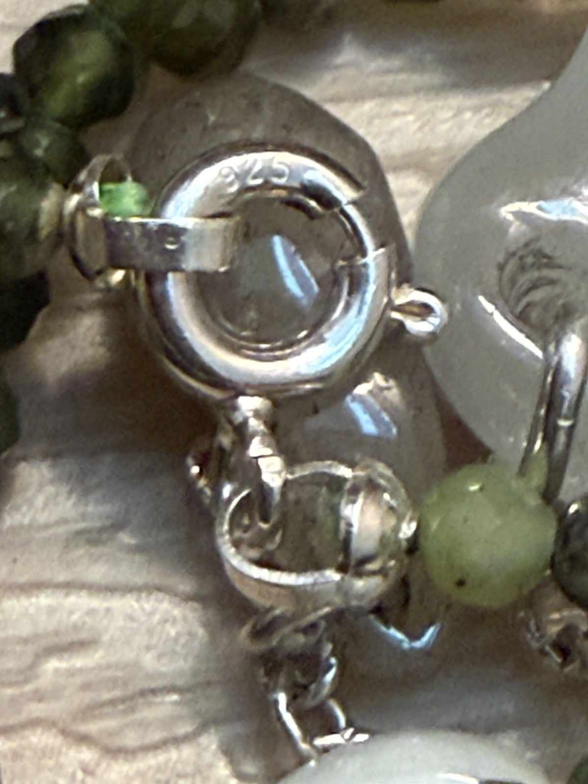 Sterling Silver Serpentine Bead Necklace With Jade Charms 18”