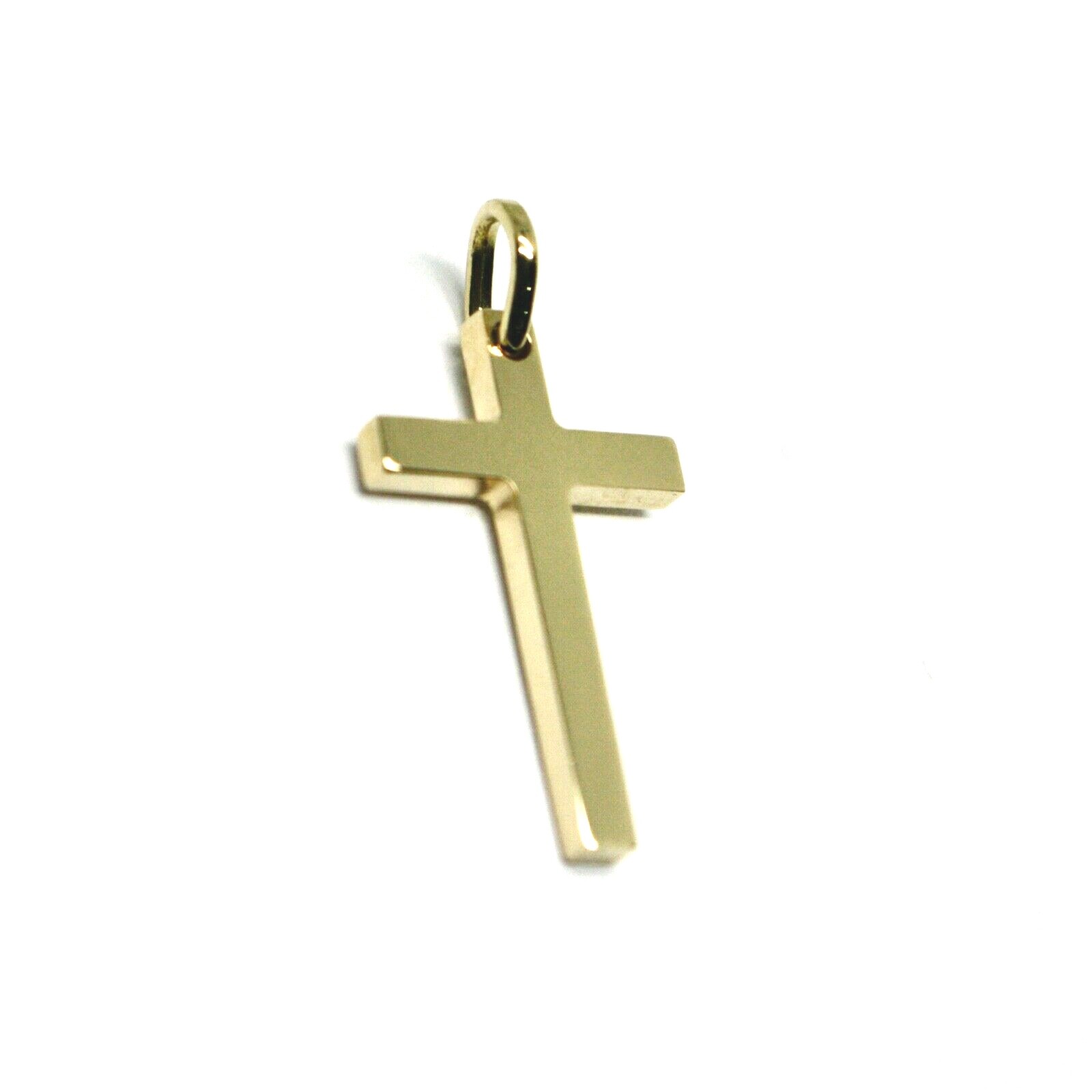 SOLID 18K YELLOW GOLD SMALL CROSS 18mm, SQUARED, SMOOTH, 2mm THICK MADE IN ITALY