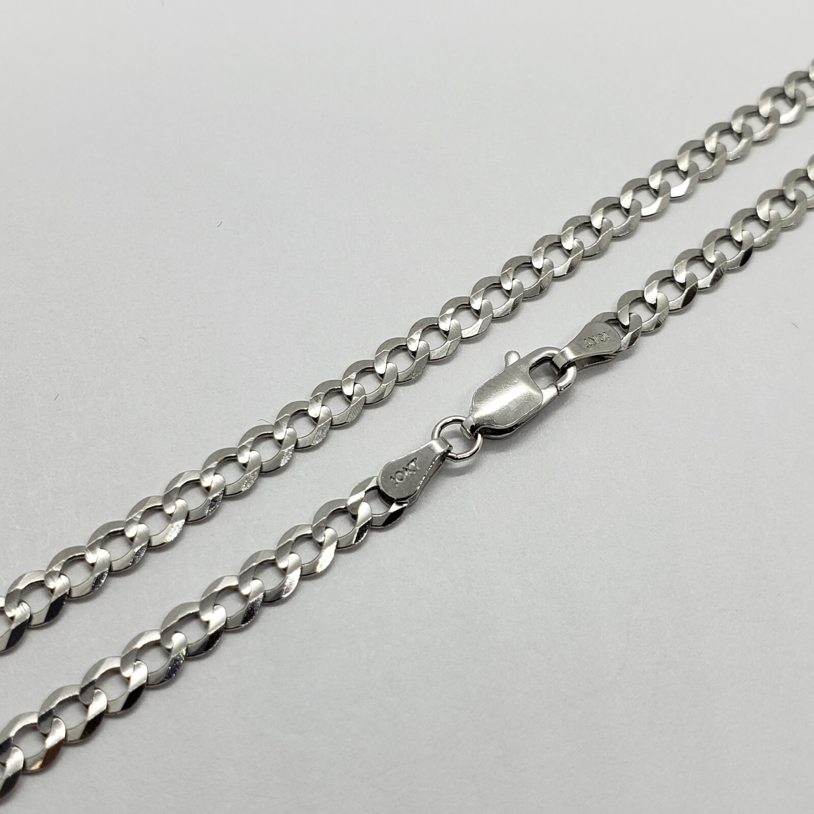 10K Solid Gold White Cuban Link Chain Bracelet Men Women 2mm – 5mm 7″ ~ 30″