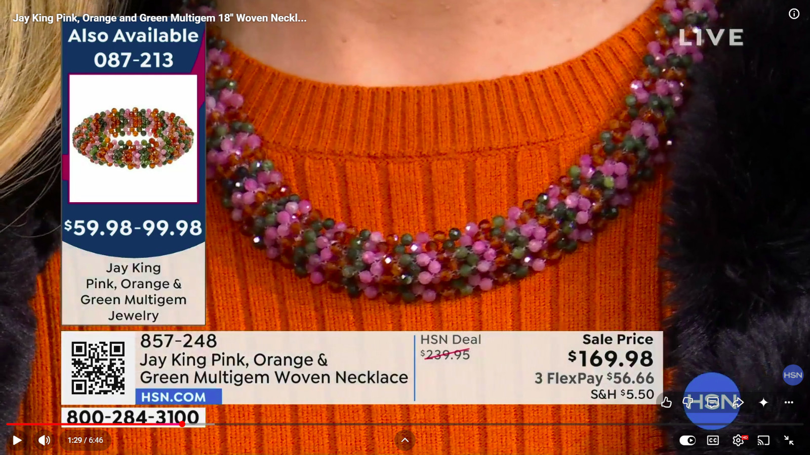 Jay King Pink Tourmaline, Orange Garnet and Green Jade Multigem Woven Necklace