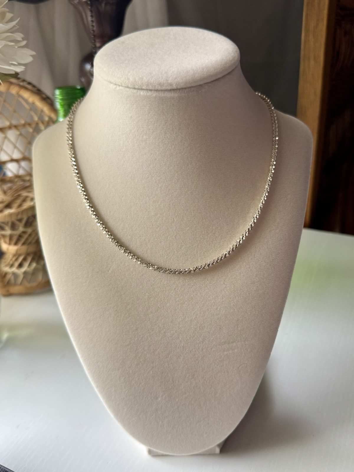 925 Sterling Silver Italy Sparkle margarita link chain necklace 16in”