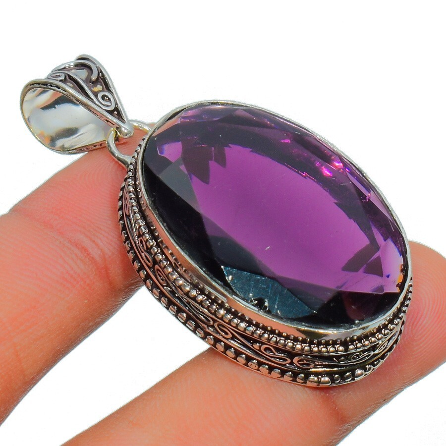 African Amethyst Gemstone Handmade 925 Sterling Silver Oval Cut Jewelry Pendant