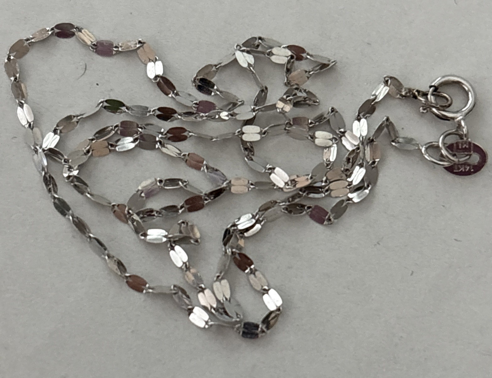 14K Solid WG White Gold Mirror Link Chain Necklace Choker 16″ Sparkle