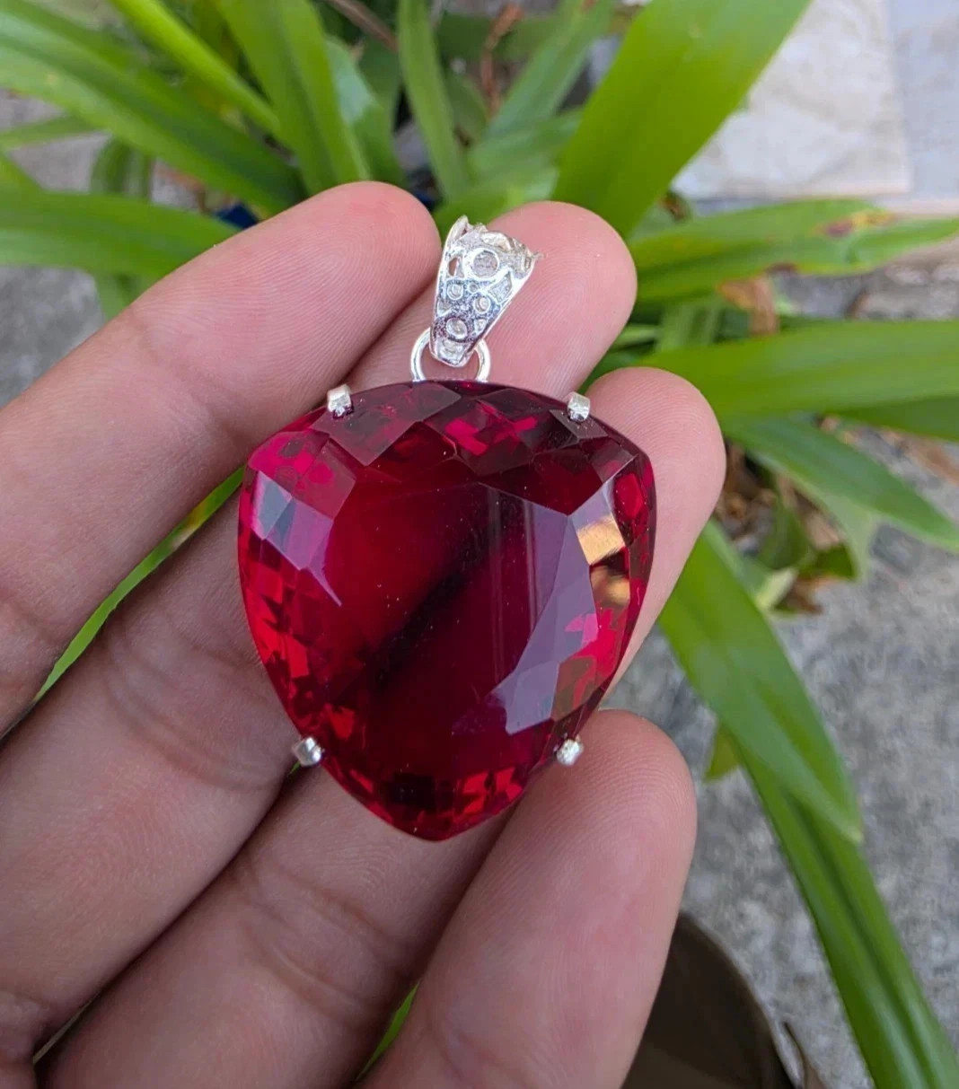 Natural 22 Ct Red Ruby Trillion Certified Loose Gemstone 925Solid Silver Pendant