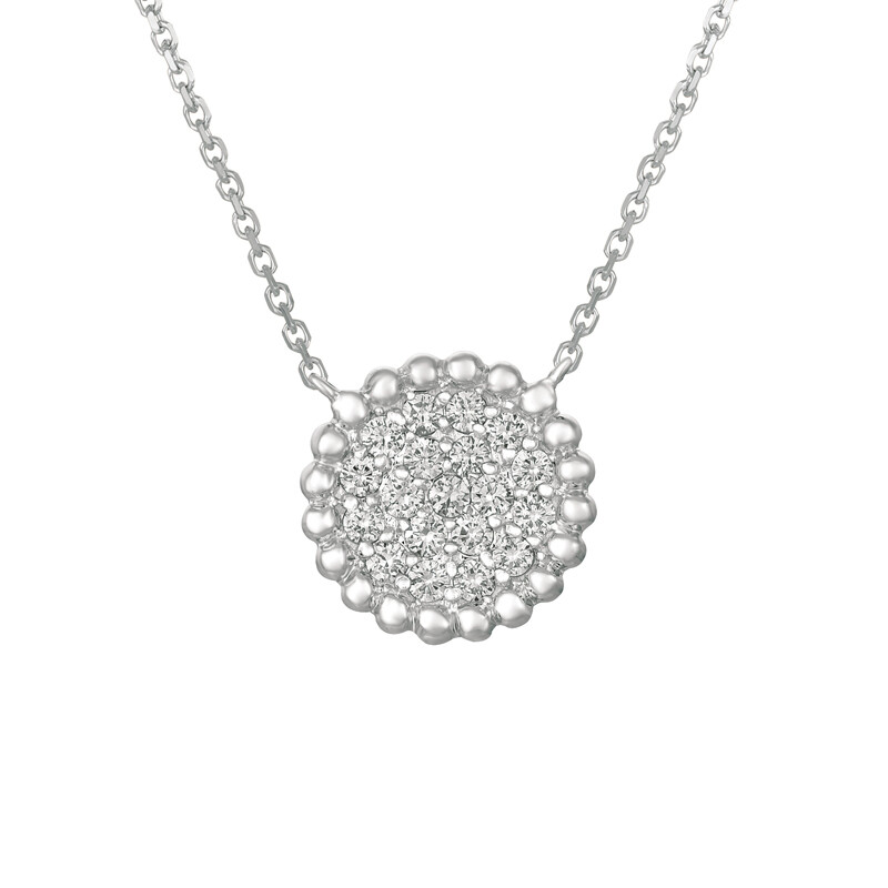 0.50 Carat Natural Diamond Cluster Disc Necklace 14K White Gold G SI