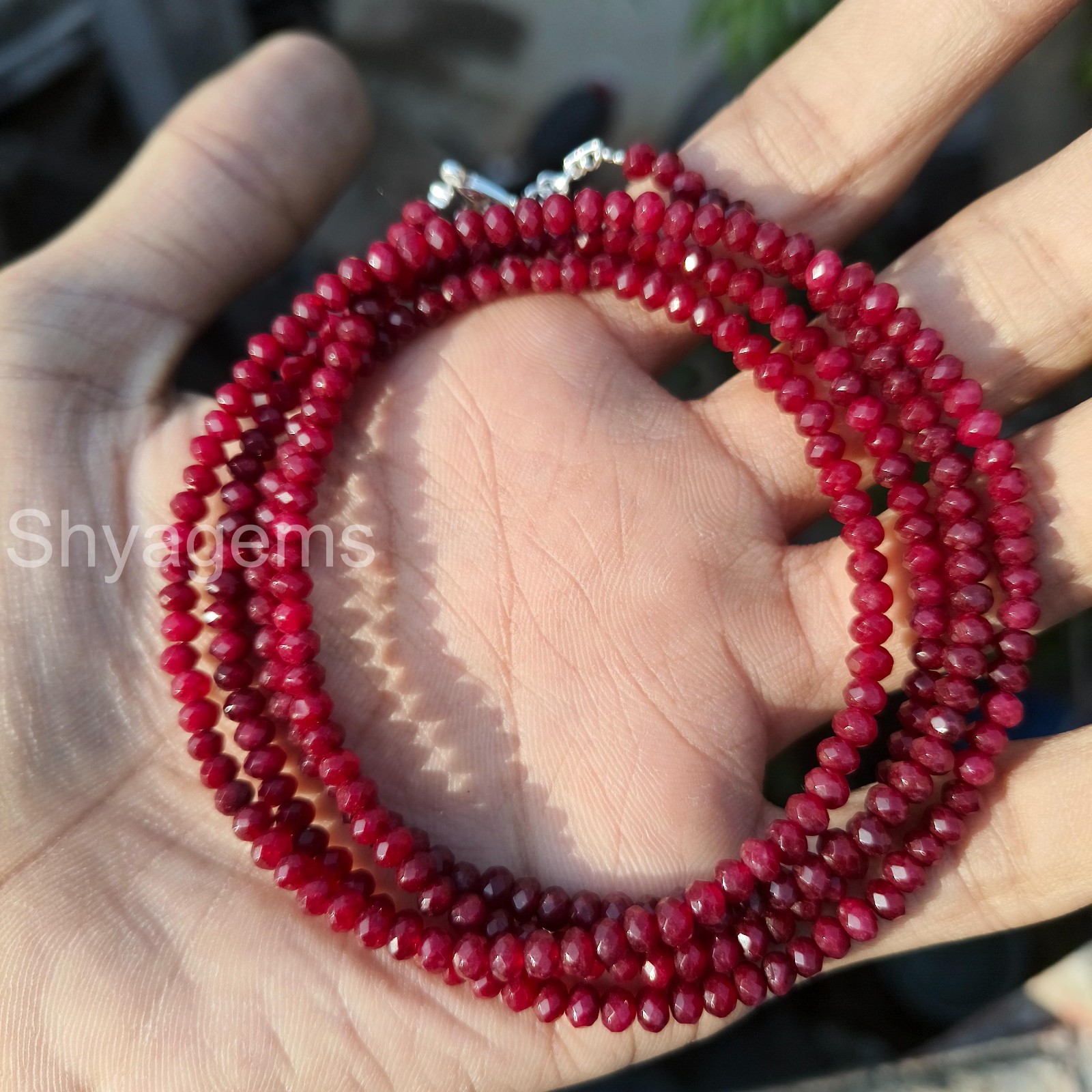 Red Ruby 4mm Faceted Beads Necklace, Dainty Ruby Gemstone Necklace