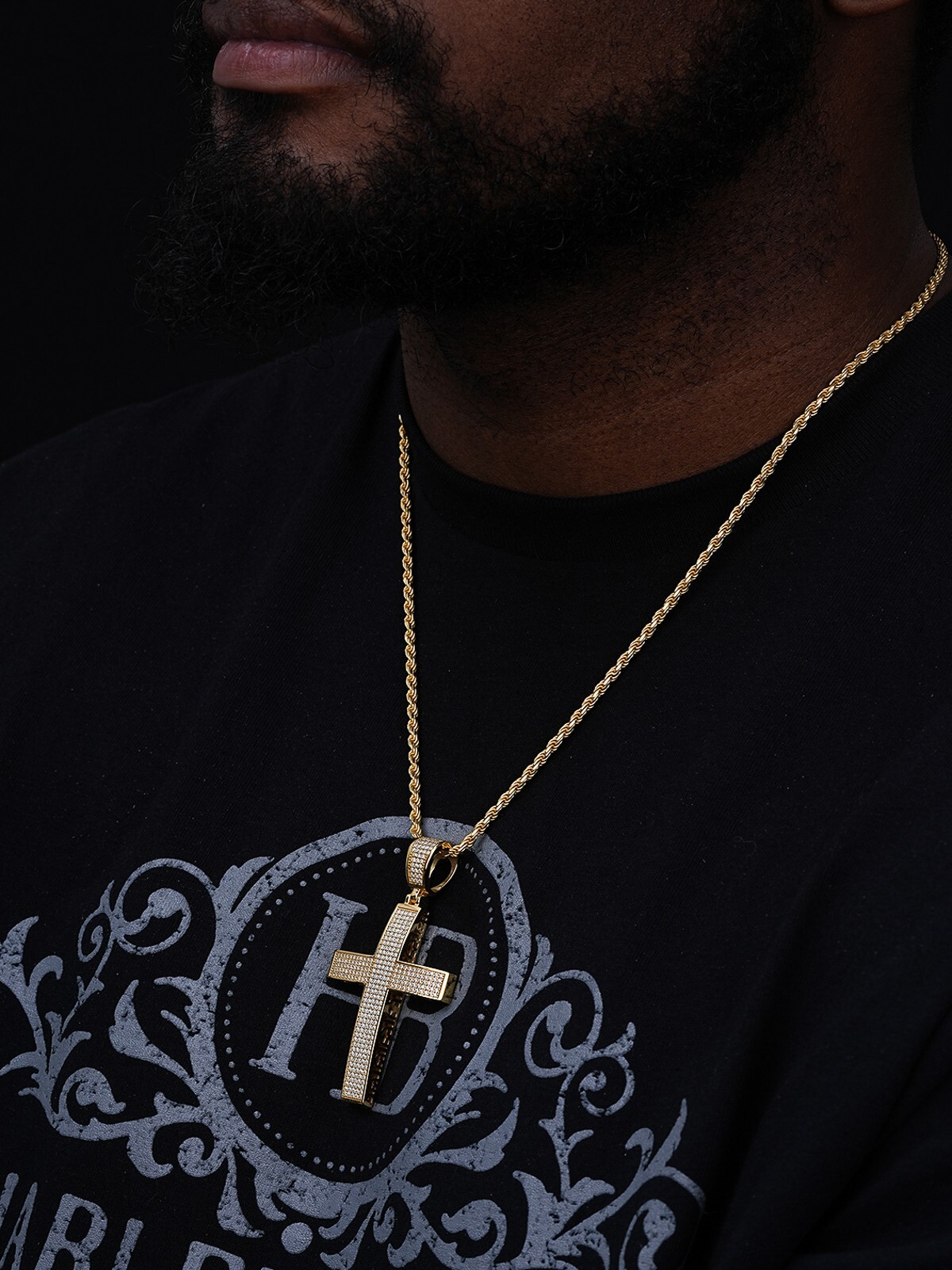 14k Gold Plated Solid 925 Silver Mens Large Cross CZ 3.25” BIG Hip Hop