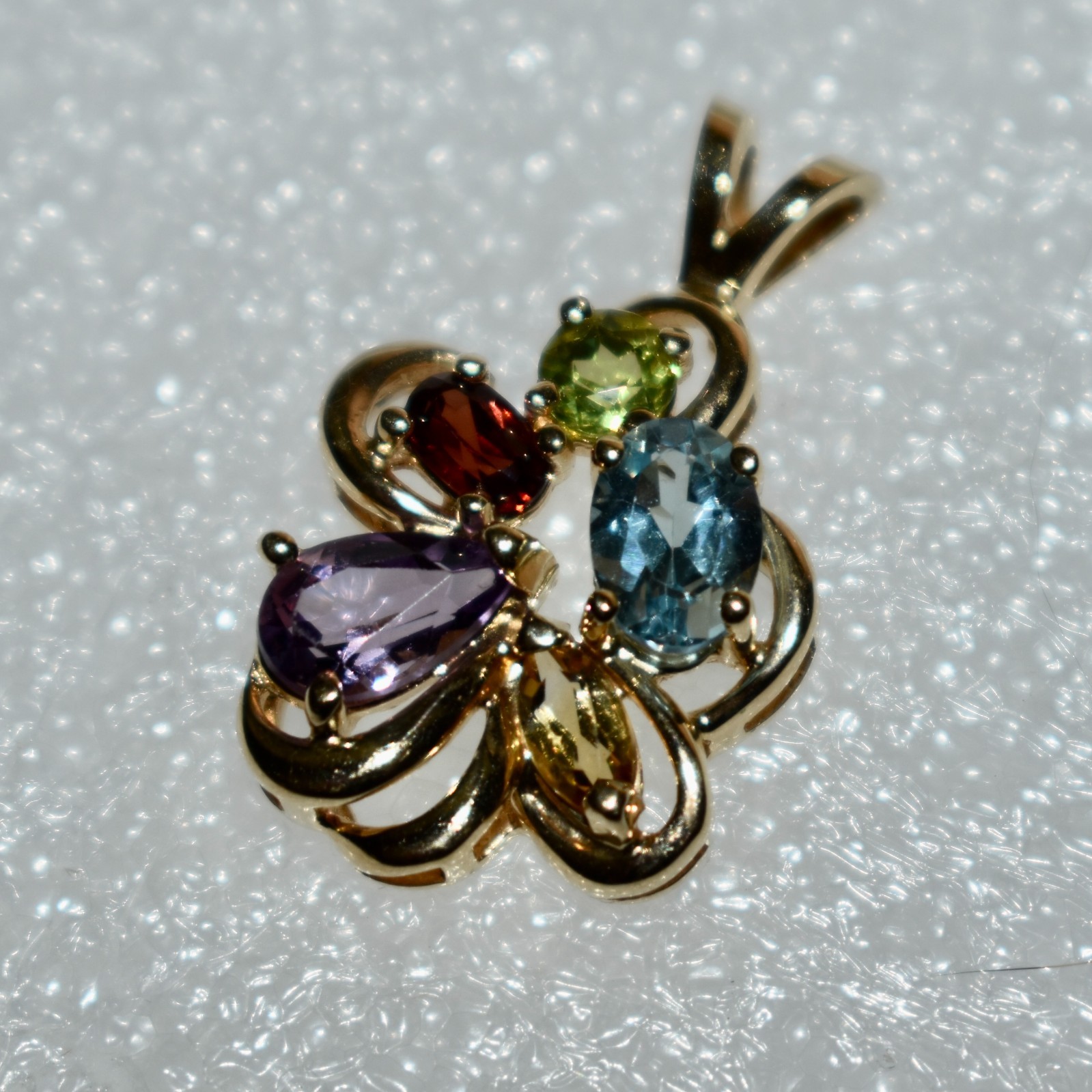 Multi Gemstone 14K Gold Pendant Garnet—Topaz—Citrine—Amethyst—Peridot 3.66 gm