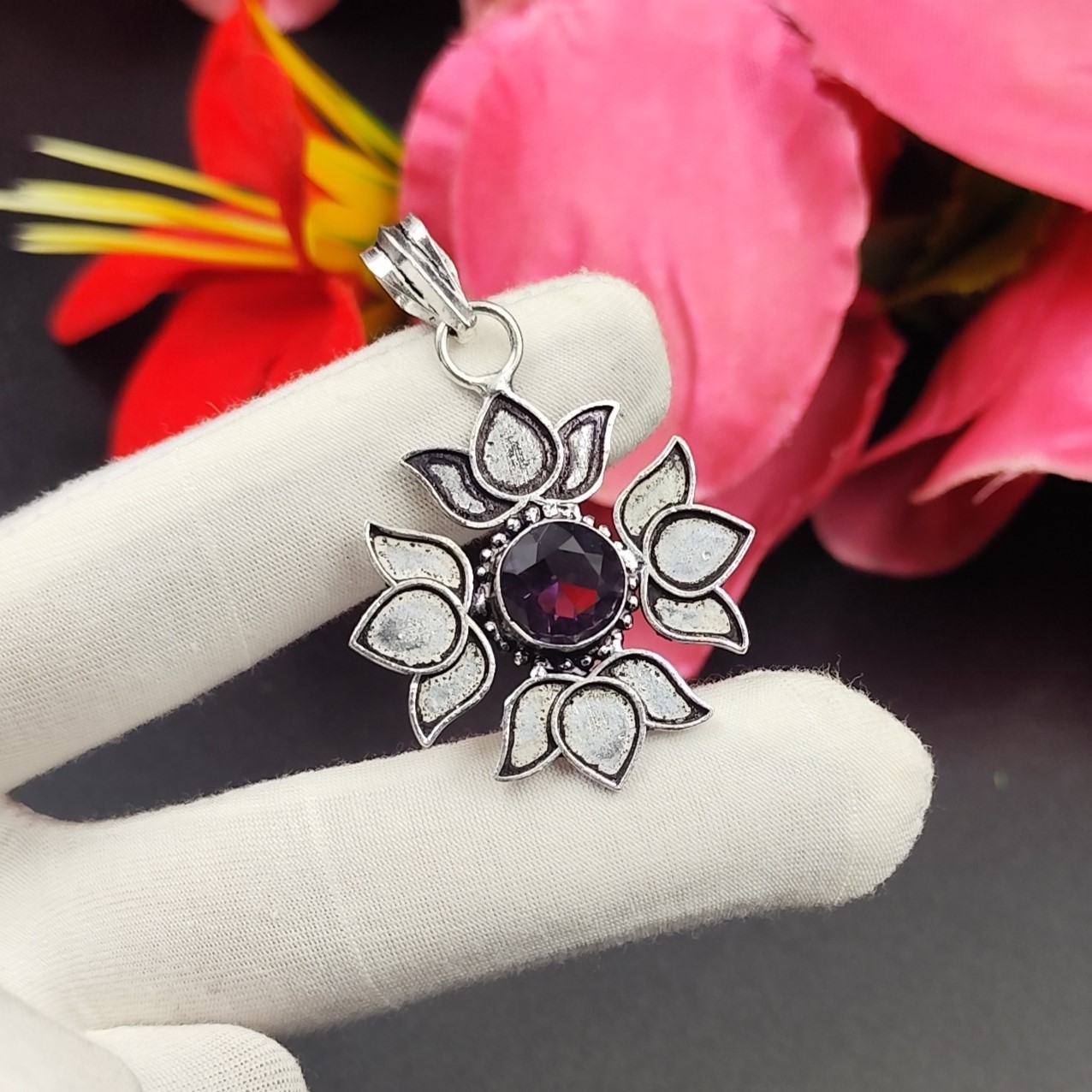 Purple Amethyst Gemstone Handmade 925 Sterling Silver Jewelry Pendant Size-1.75″