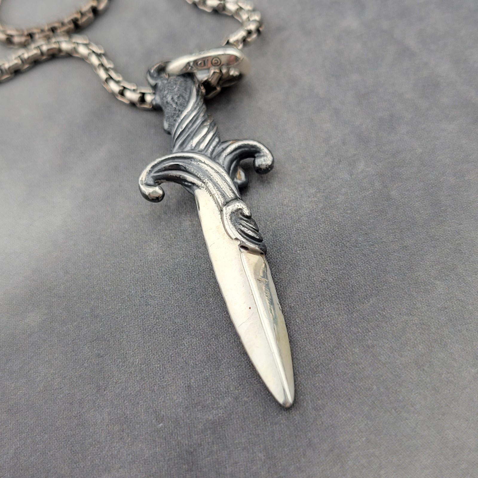 David Yurman Sterling Silver & Black Diamond Wave Dagger Pendant w/ 20 in Chain