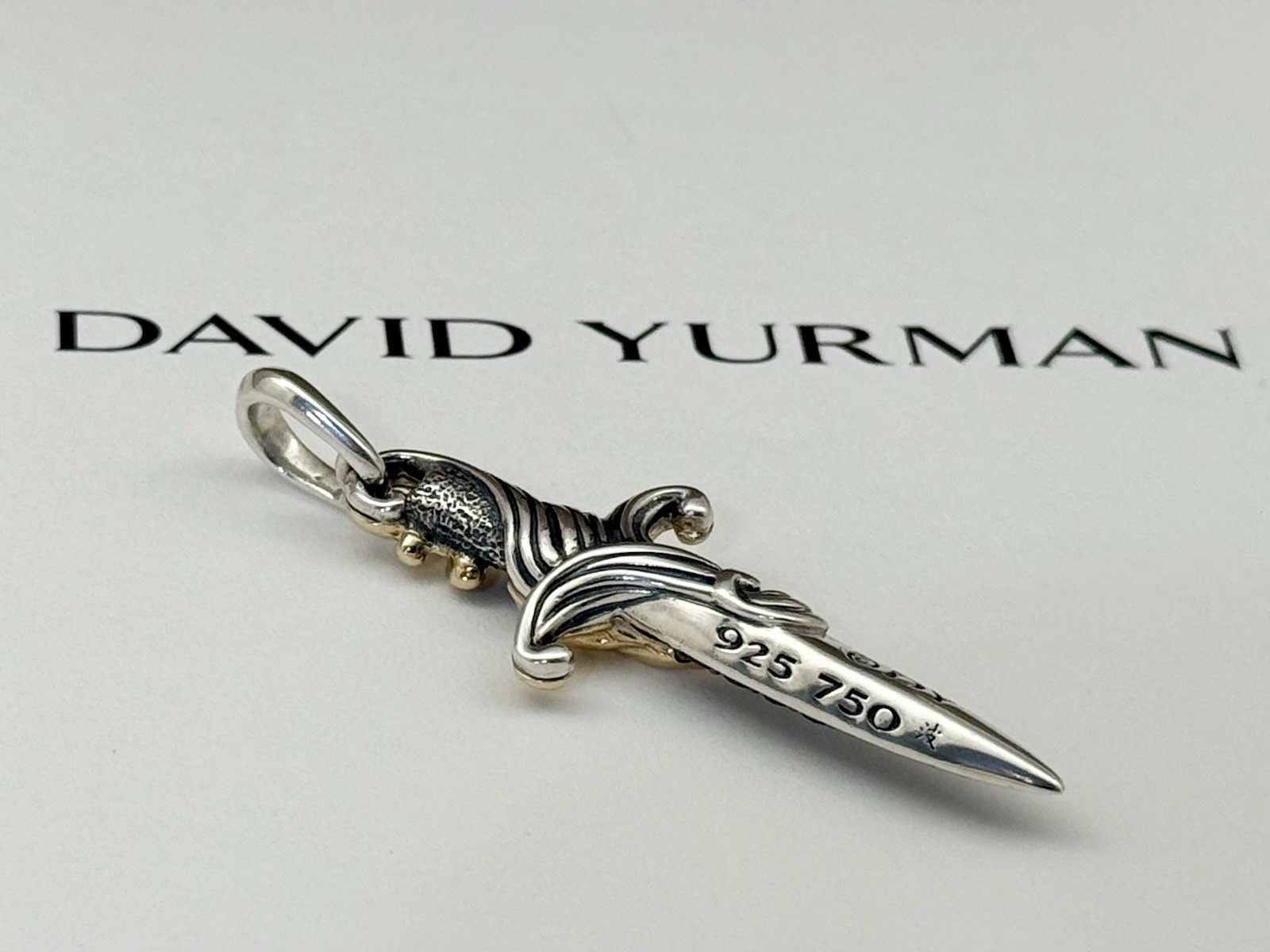 DAVID YURMAN DAGGER AMULET SterlingSilver ,18K Yellow Gold,Black Diamonds, 44mm