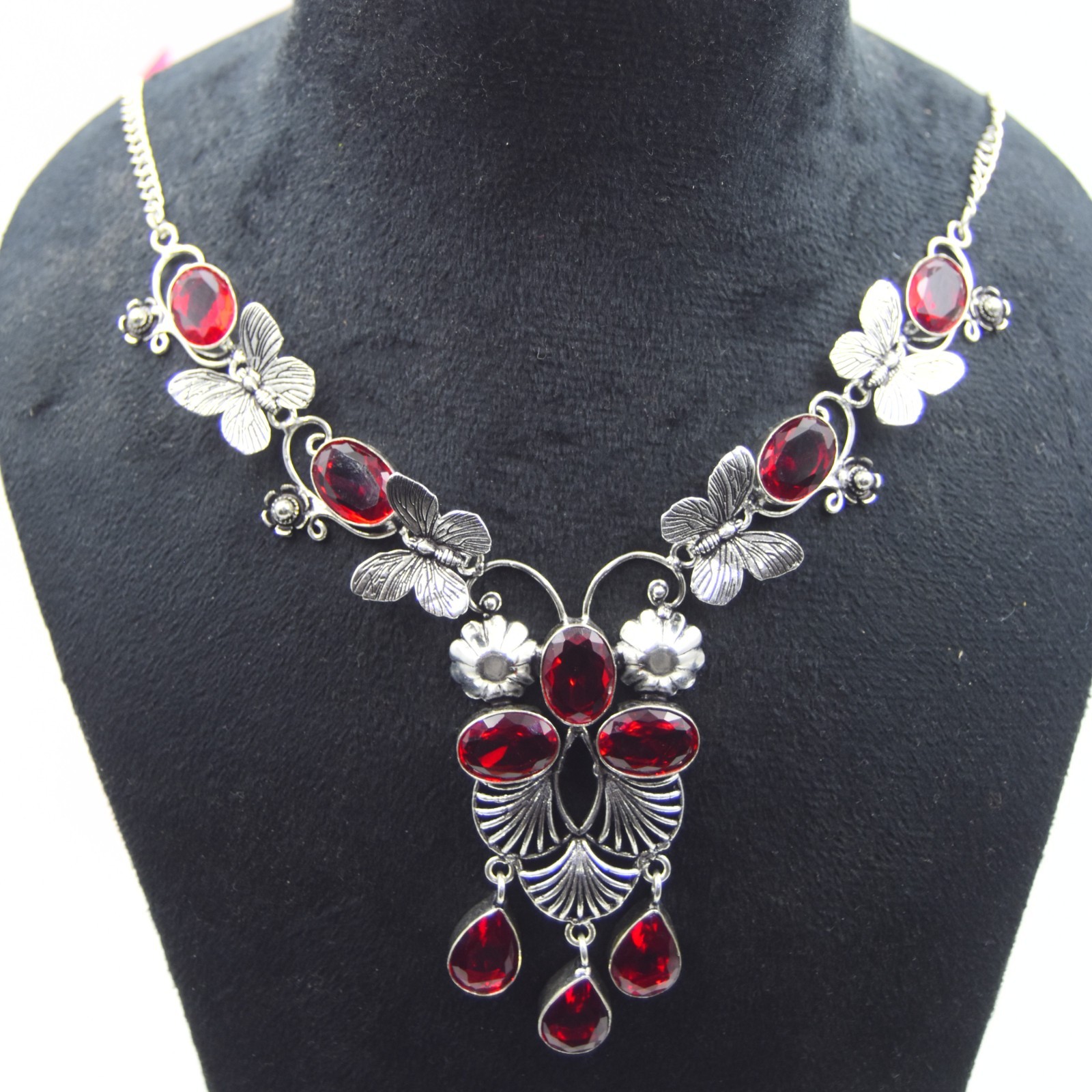 Red Garnet Gemstone Handmade 925 Sterling Silver Jewelry Necklace Sz-17-18″