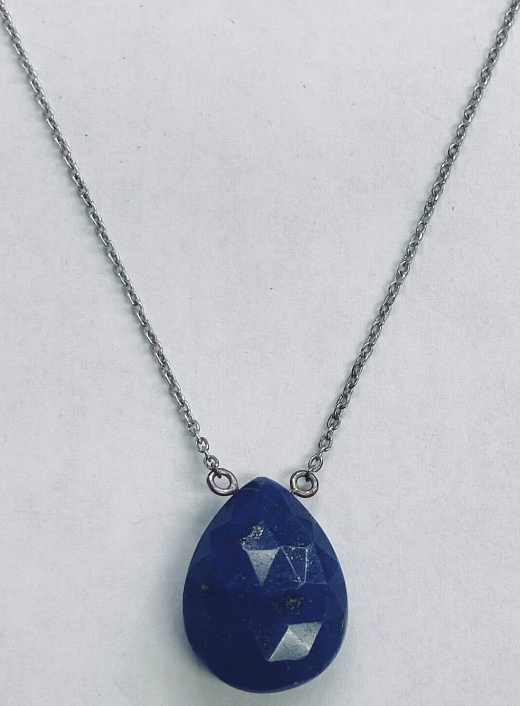 QVC Generation Gems Pear Opaque Lapis Gemstone 18″ Necklace Sterling Silver