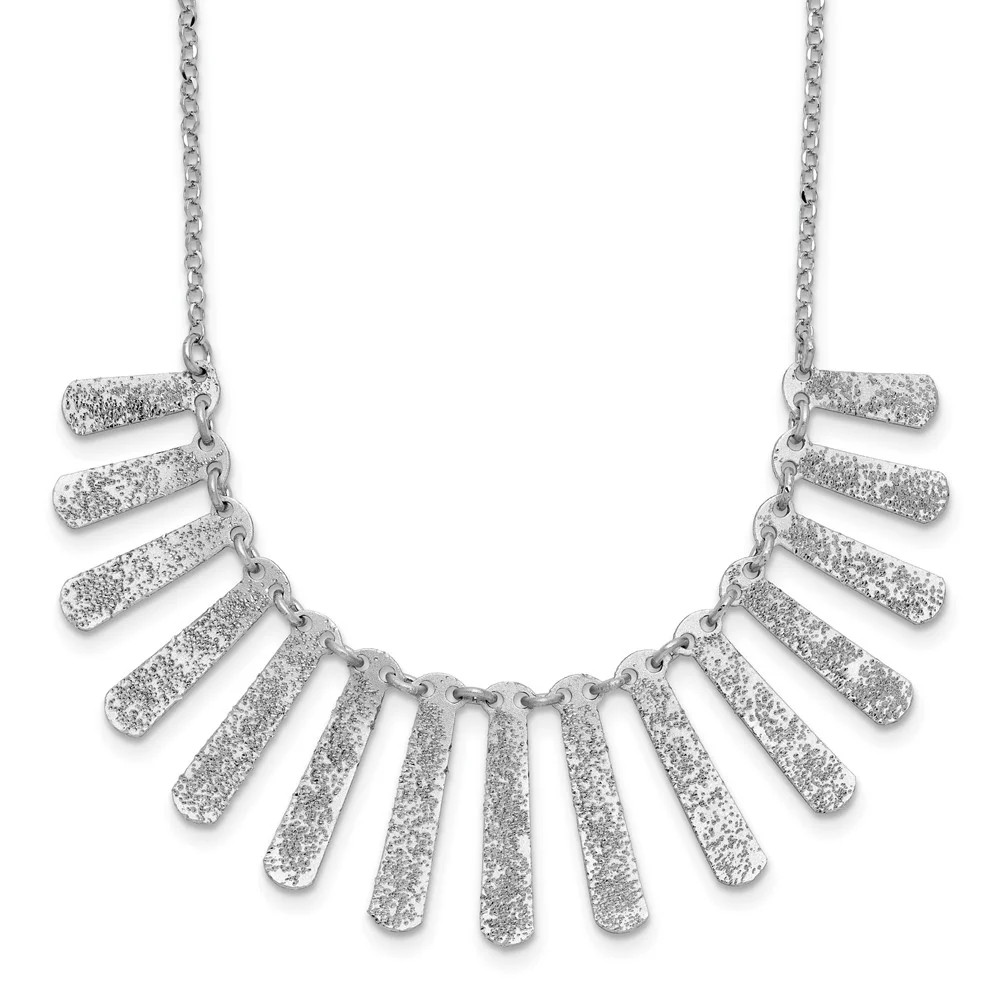 Sterling Silver Radiant Essence Pol/Textured Bars W/ 2in Ext. Necklace