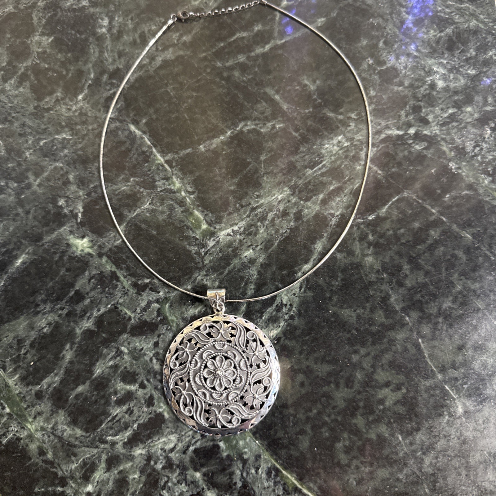 DP Oxidized Sterling Silver Large Circular Pendant Enhancer Necklace India 18”