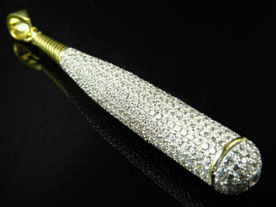 1.00Ct Round Cut D VVS1 Diamond Baseball Bat Charm Pendant 14K Yellow Gold Over