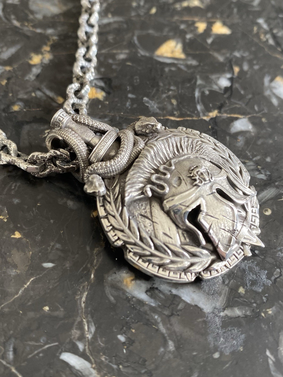 Solid Sterling Silver Gladiator Pendant and Chain.