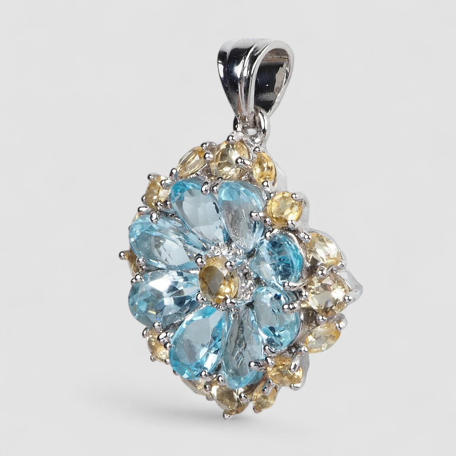 Floral Design Handmade Jewelry Sea Blue Aquamarine Pendants 925 Sterling Silver